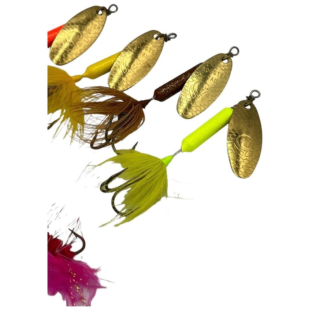 Fishing Lot 2 Flies and 4 ROOSTER TAILS 1/4 oz Chartreus Brown Orange Yellow - Picture 3 of 7